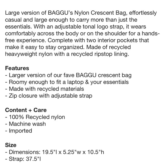 ✨BNWT - BAGGU Large Nylon Crescent Bag - Black✨ - Picture 6 of 6